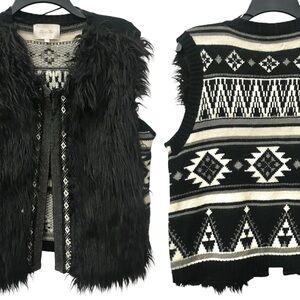 Miss Me Black and White Faux Fur Vest